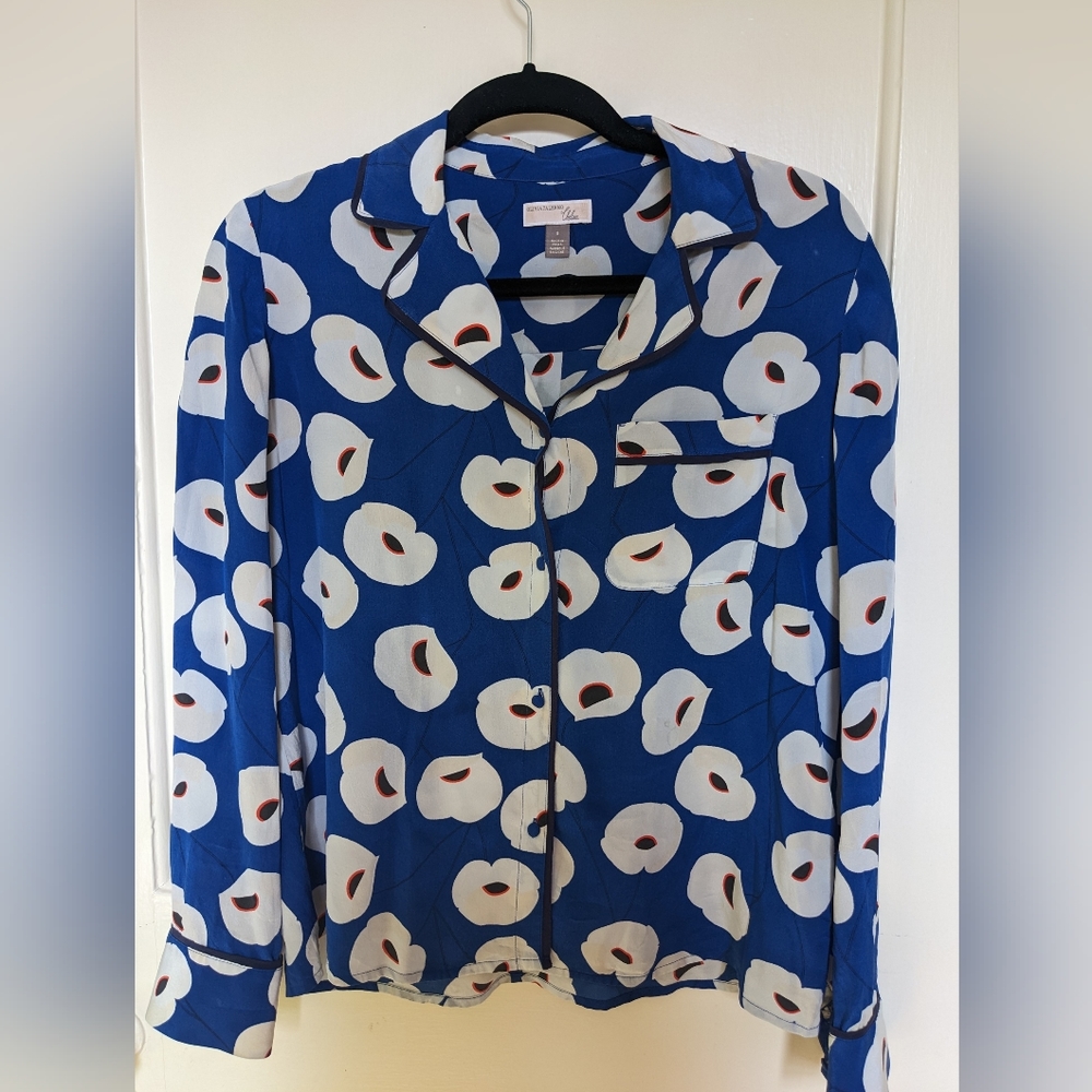 100% silk pajama style shirt blue print